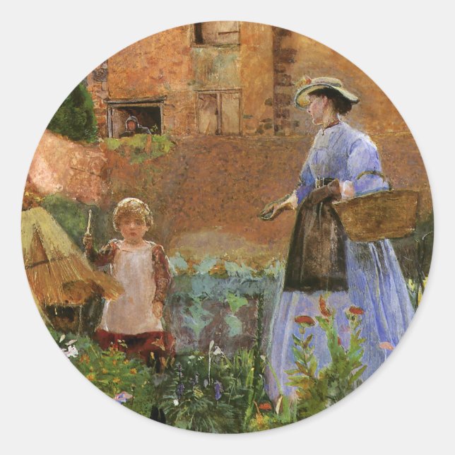 In einem Garten in Cookham von George John Pinwell Runder Aufkleber (Vorderseite)