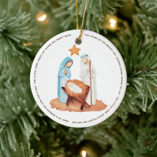In einem Manager Carol Simplistic Nativity Keramik Ornament (Baum)