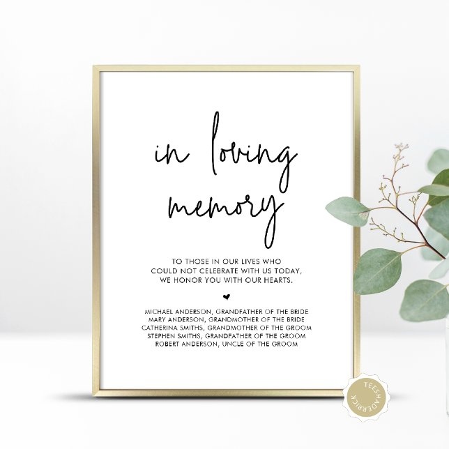 In einer Gedächtnisliste für Hochzeiten Poster (In Loving Memory, Wedding Memorial Table Sign, Forever In Our Hearts, Digital Download, Printed)