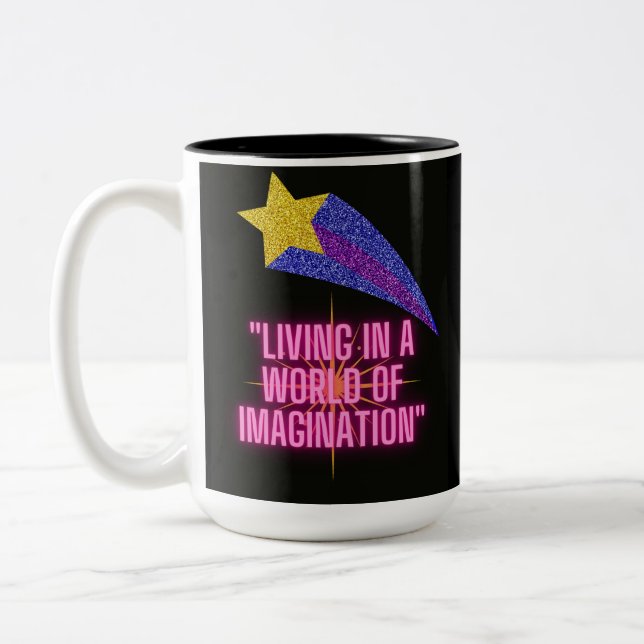 IN EINER WELT DER VORSTELLUNG LEBEN ZWEIFARBIGE TASSE (Links)