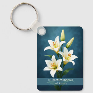 In Erinnerung an Ostern Weiße Lilien auf Blau Schlüsselanhänger