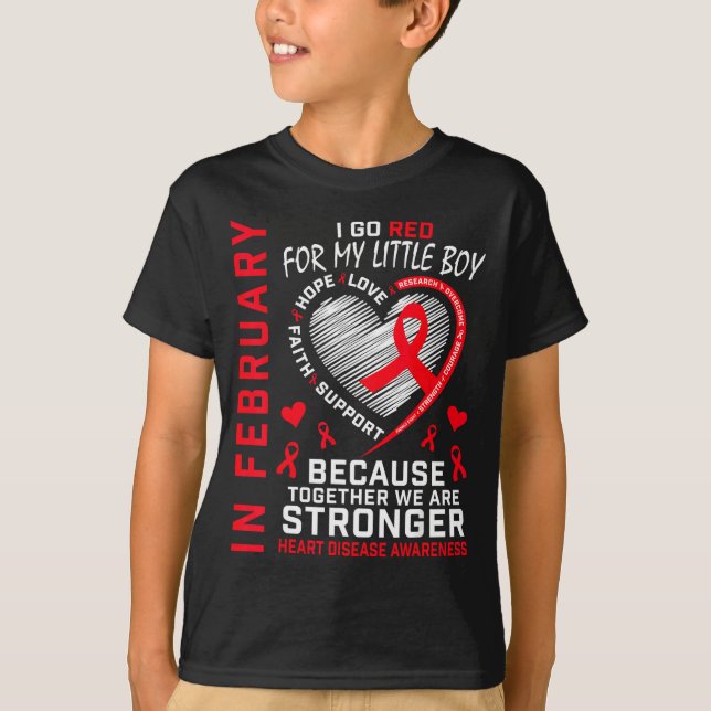 In February I Go Red Little Boy Son Heart Disease  T-Shirt (Vorderseite)