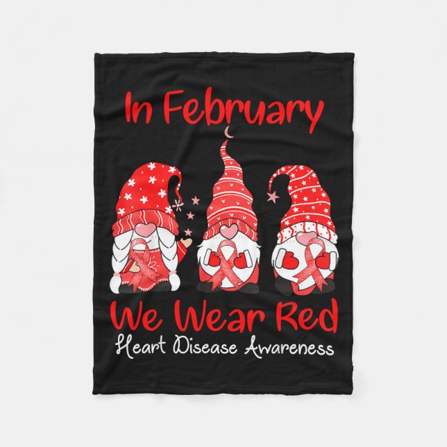 In February We Wear Red Three Gnomes Heart Disease Fleecedecke (Vorderseite)
