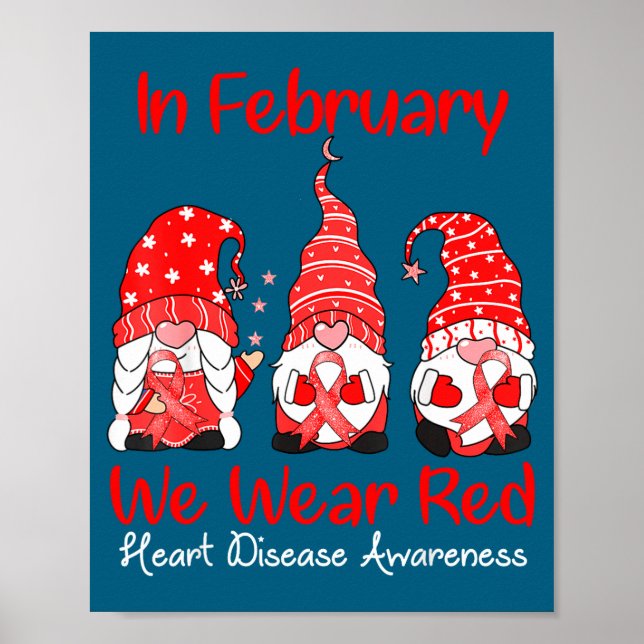 In February We Wear Red Three Gnomes Heart Disease Poster (Vorne)