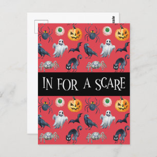 "In for a Scare" Red Halloween Muster Postkarte