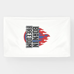 In Freiheit Geborenes Flammen-Vintage-Gravur-Shirt Banner