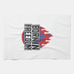 In Freiheit Geborenes Flammen-Vintage-Gravur-Shirt Geschirrtuch