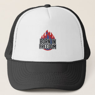 In Freiheit Geborenes Flammen-Vintage-Gravur-Shirt Truckerkappe