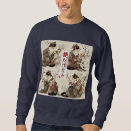 "In Full Bloom" Japanese Cat in Kimono Art Sweatshirt