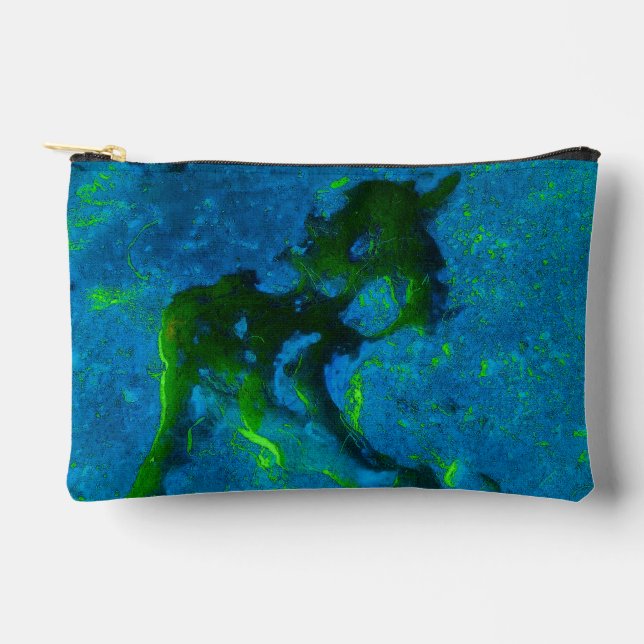 in Grüntönen Abstrakter Kalkstein und Aqua Blues B Zubehörtasche (Vorderseite)