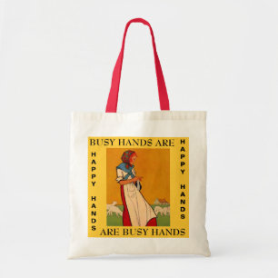 IN HANDARBEIT MACHENDE strickende häkelnde Tragetasche