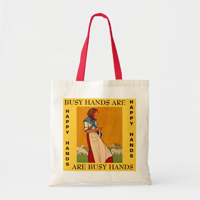 IN HANDARBEIT MACHENDE strickende häkelnde Tragetasche (Vorne)