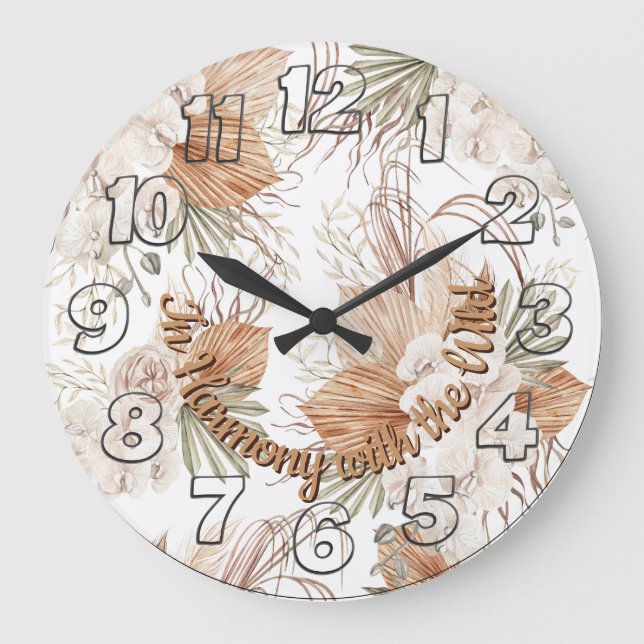 In Harmony with the Wild Wall Clock | Boho Decor Große Wanduhr (Vorderseite)