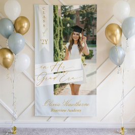 In Her Grad Era Elegant Photo Graduation Party Banner
