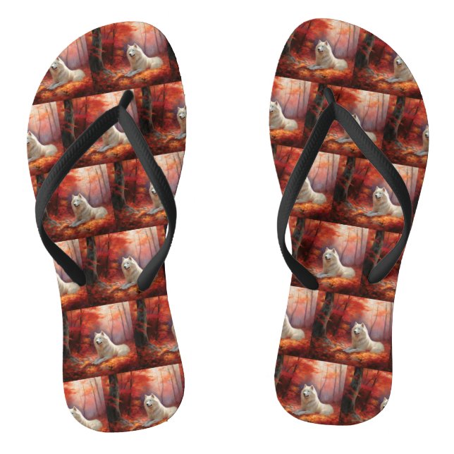 In Herbstleaves Inspiriert Samoyed Flip Flops (Fußbett)