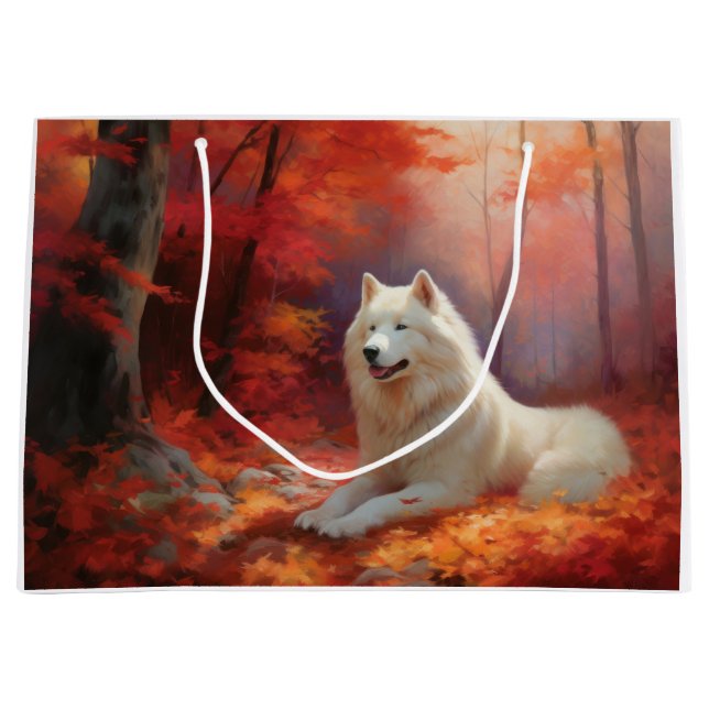 In Herbstleaves Inspiriert Samoyed Große Geschenktüte (Vorderseite)