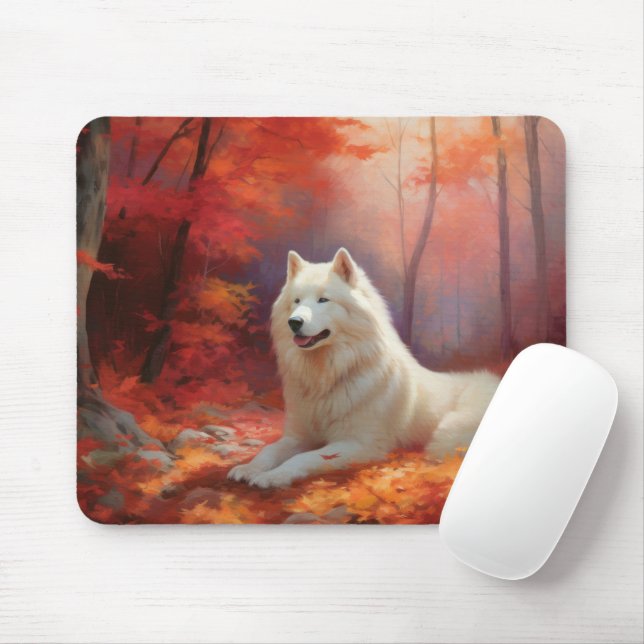 In Herbstleaves Inspiriert Samoyed Mousepad (Mit Mouse)