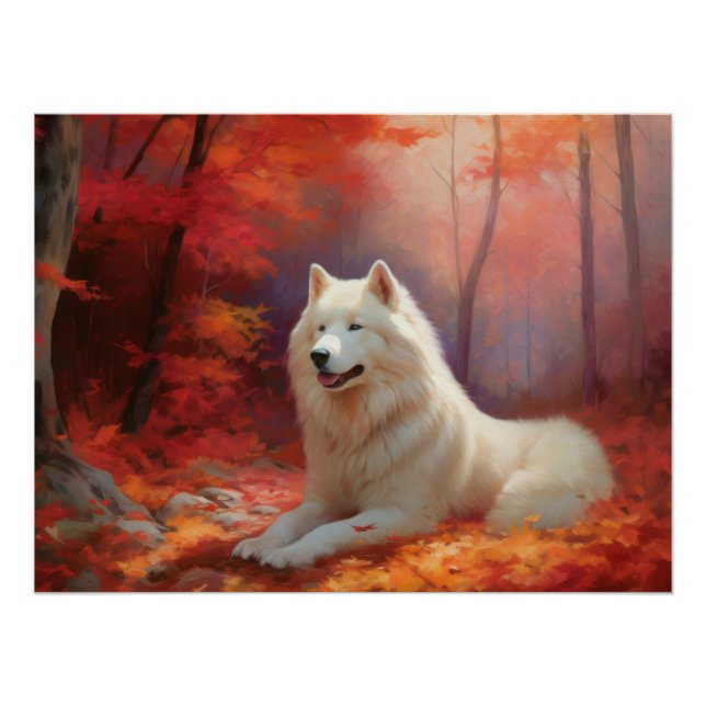 In Herbstleaves Inspiriert Samoyed Poster (Vorderseite)