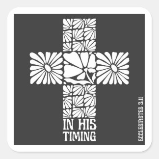 In His Timing Christian Sticker Faith Cross Floral