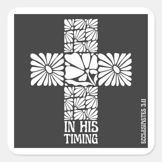 In His Timing Christian Sticker Faith Cross Floral (Vorderseite)