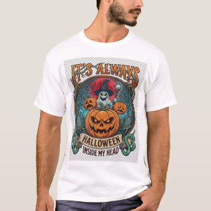 In Ihrem Kopf ist es immer Halloween Kürbis Geist T-Shirt