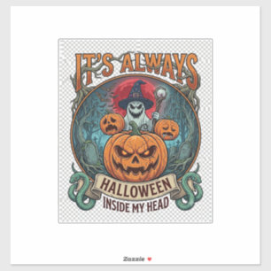 In ihrem Kopf ist immer Halloween Kürbis Geist Sch Aufkleber