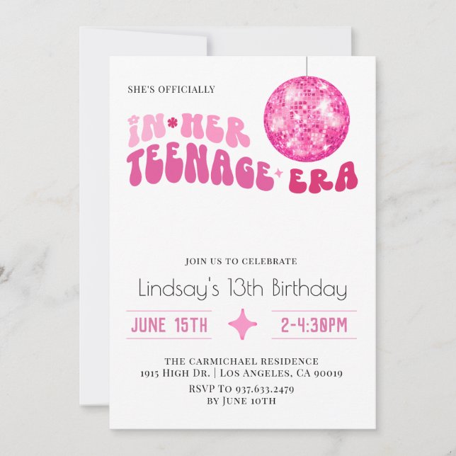 In ihrer Teenager-Ära Groovy Geburtstag Einladung (Vorderseite)