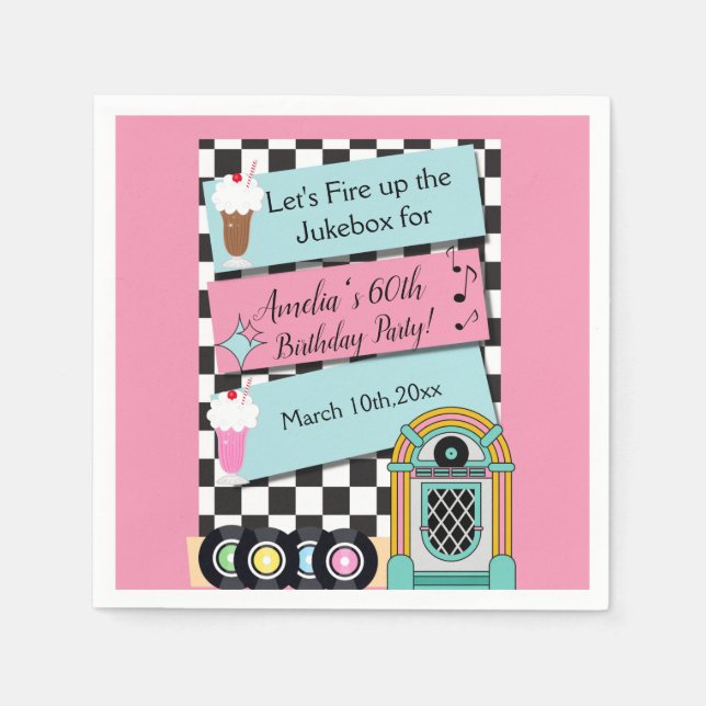 In jedem Alter, 1950er Jahren, Einladung zum Gebur Serviette (Vorderseite)