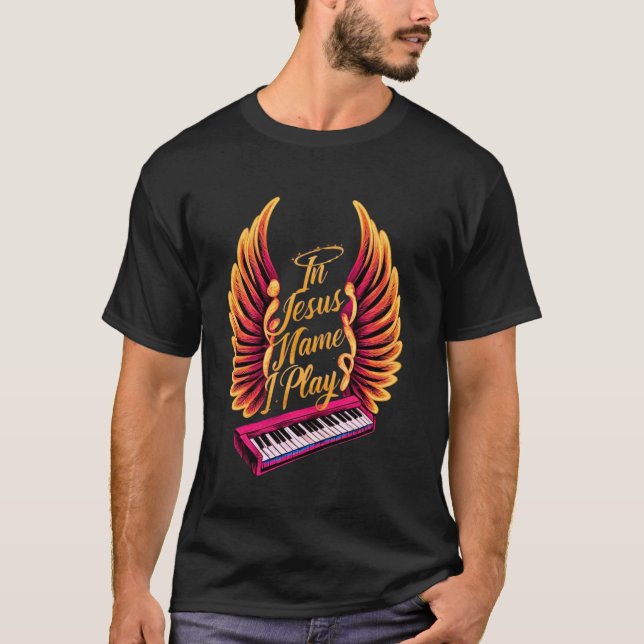 In Jesus Name spiele ich Piano Player Christlich M T-Shirt (Vorderseite)