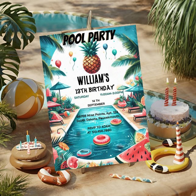 in Junge Wasser blau Cool Pool Party 13. Geburtsta Einladung (Von Creator hochgeladen)