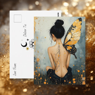 In Kontakt bleiben   Hallo sagen   Whimsical Frau Postkarte