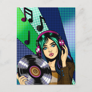 In Kontakt bleiben Pop-Art-Mädchen mit Schallpla Postkarte