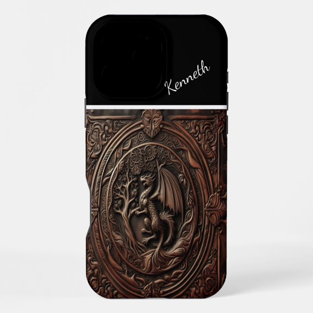 In Leder geschnitzter Drache iPhone Hülle (Rückseite)