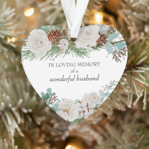 In Liebe Erinnerung Weiße Rose Zapfen Herzform Ornament
