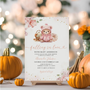 In Liebe fallen Pink Pumpkin Bear Baby Shower Einladung