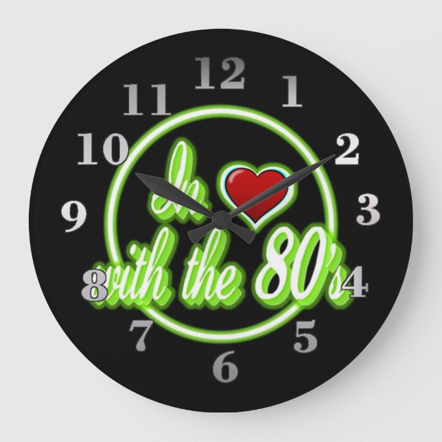 In Liebe mit der 80er Jahre Retro Green Neon Logo  Große Wanduhr (Vorderseite)