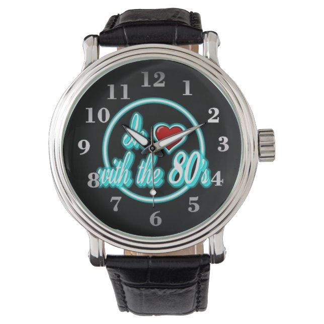 In Liebe mit der 80er Retro Blue Neon Logo Watch Armbanduhr (Vorderseite)