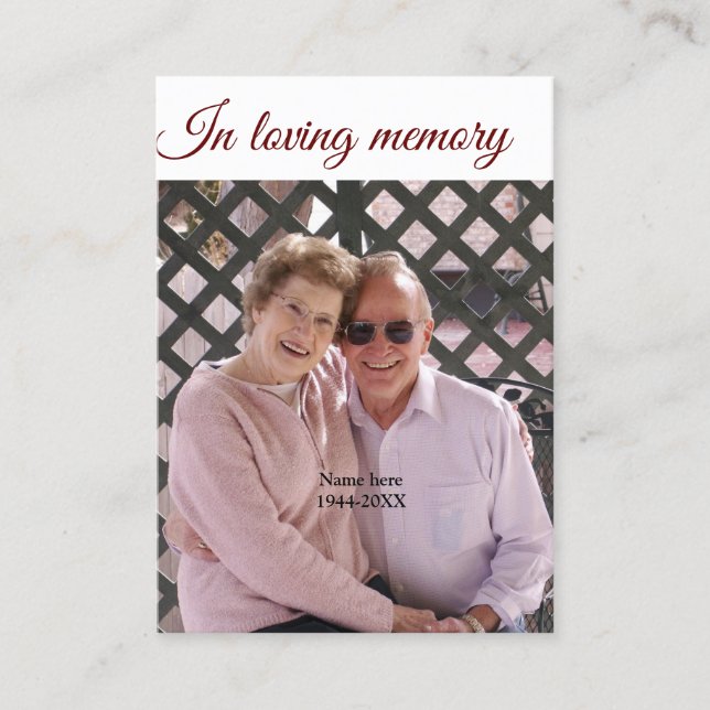 in liebender Gedächtnisname Text Keepake-Gebetskar Visitenkarte (Vorderseite)