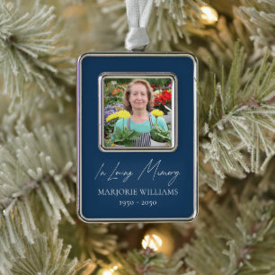 In liebevoller Erinnerung Einfache Elegante Blaue Rahmen-Ornament Silber