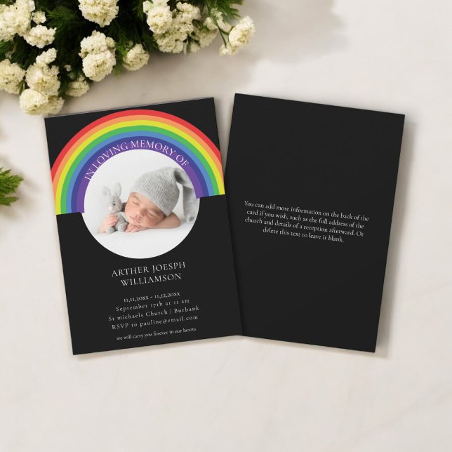 in liebevoller Erinnerung Regenbogen Baby Beerdigu Einladung (child infant los, funeral memorial invitation , modern photo )