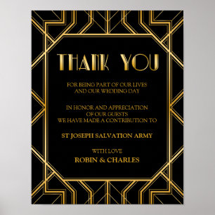 In Lieu of Favor Wedding Sign   Gatsby Art Deco Poster