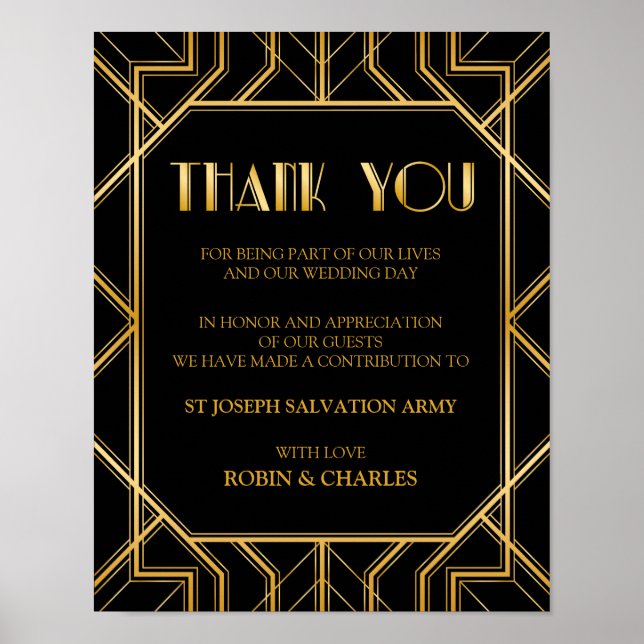 In Lieu of Favor Wedding Sign | Gatsby Art Deco Poster (Vorne)