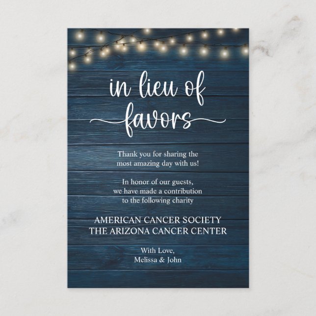 in lieu of favors Rustic String Lights Navy Blue Begleitkarte (Vorderseite)