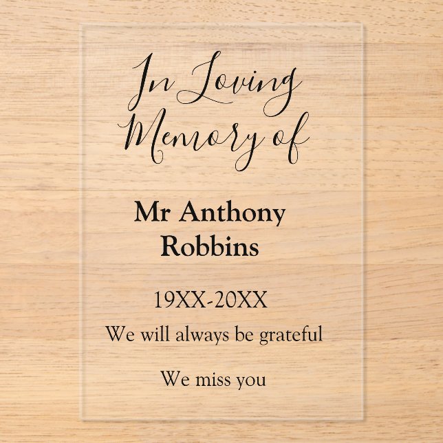 In Love Erinnerung an Namensbeerdigung Erinnerung  Acryleinladungen (Vorderseite)