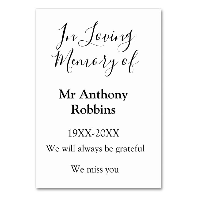 In Love Erinnerung an Namensbeerdigung Erinnerung  Tischnummer (Vorderseite)