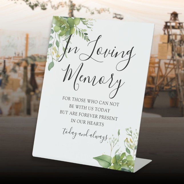 In Love Gedächtnisgrün Blumenzehen Sockelschild (In Loving Memory Memorial Greenery Floral Wedding Pedestal Sign)