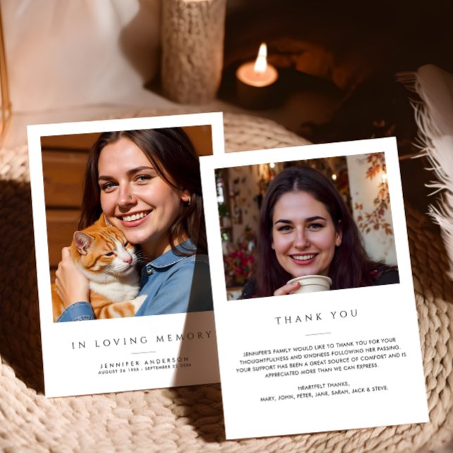In Love Memory 2-Foto Moderne Beerdigung/Gedenkstä Dankeskarte (Von Creator hochgeladen)