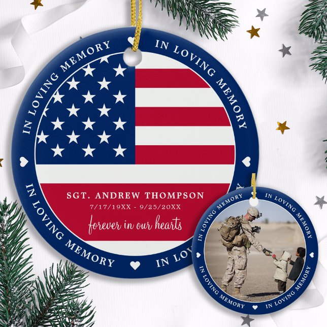 In Love Memory American Flag Foto Memorial Cera Keramik Ornament (Von Creator hochgeladen)