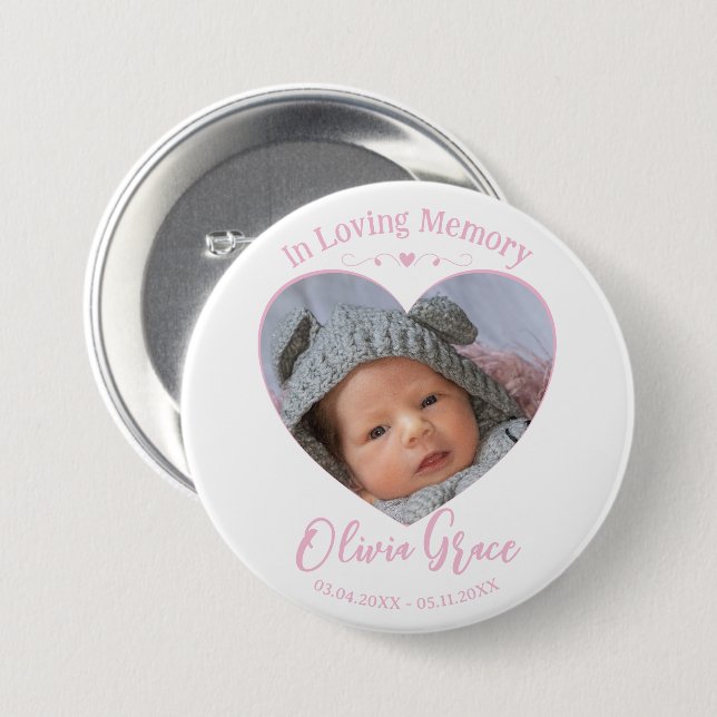 In Love Memory Baby Foto Herz Liebe zu halten Button (Vorne & Hinten)