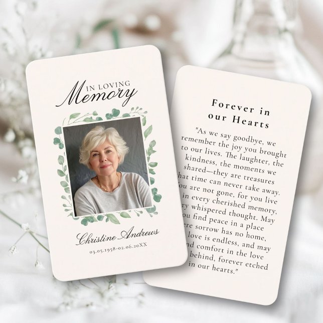 "In Love Memory" Beerdigung Foto Gebet Visitenkarte ("In Loving Memory" Funeral Photo Prayer Beige Business Card)